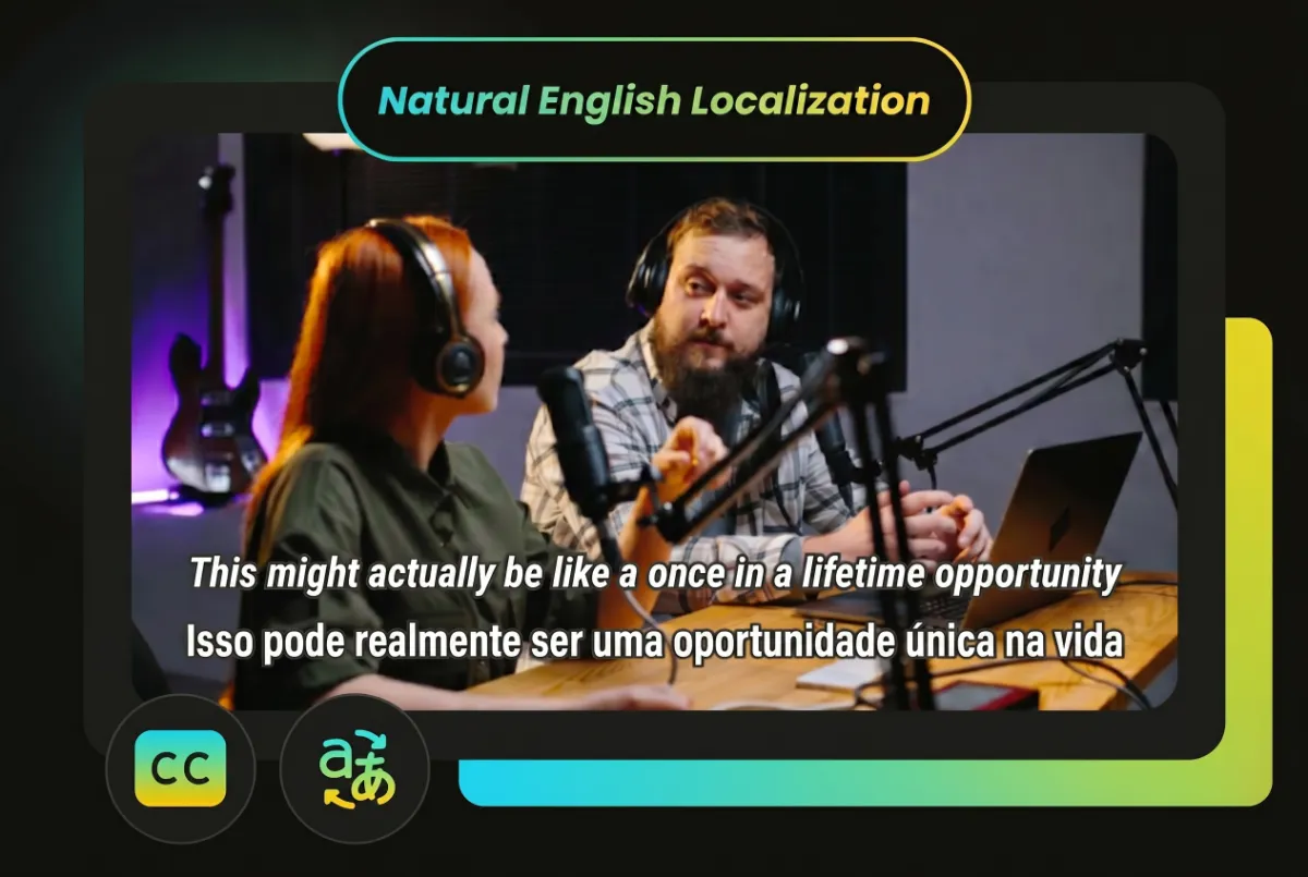 Natural English subtitle translation from Portuguese video with AI localization